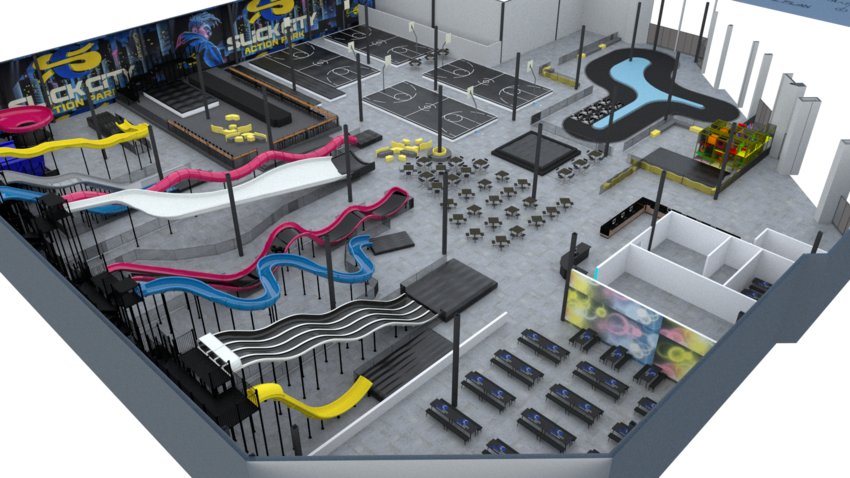 An artist&rsquo;s rendition of Slick Park Action Park, which is expected to open this fall at Katy Mills Mall.