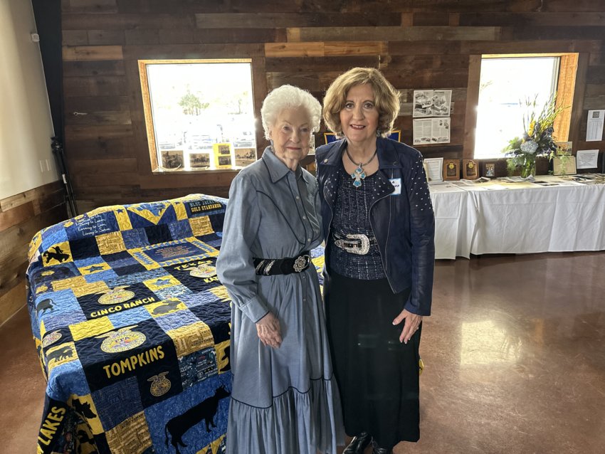 Jean Warnke, left, is an award-winning quiltmaker from Spring. She created this quilt to commemorate the 80th anniversary of the Katy ISD FFA Livestock Show. Here, she poses with Diana Robinson Elder, daughter of L.D. Robinson, who created the present-day Katy ISD FFA program. The quilt was auctioned to raise money to support FFA students. Steven P. Clark bid $12,000 for the quilt.