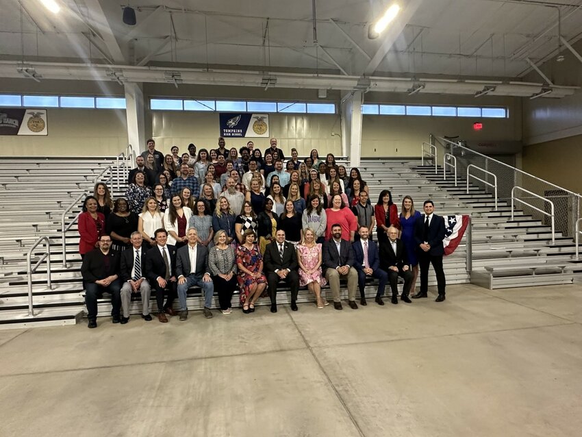 Katy ISD celebrated its teachers of the year at a luncheon held April 27 at the Gerald D. Young Agriculture Sciences Center, 5801 Katy Hockley Cutoff Road. After the luncheon, the teachers, along with school trustees and Superintendent Ken Gregorski, sat for a group photo.
