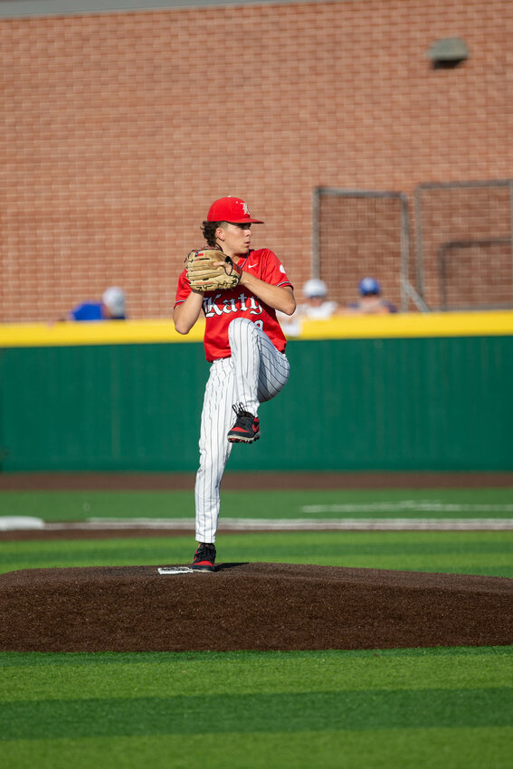 Caleb Koger pitches during a Regional Semifinal between Katy and Clear Springs at Deer Park.