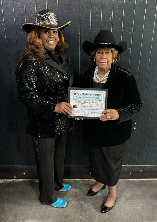 Apostle Blanche Barley (right) was honored with a MLK Lifetime Grand Marshall Award during Brookshire&rsquo;s Black History Program held at the Hangar Unity Center on February 17th. Her daughter, Apostle Sharon Barley, is shown at right.