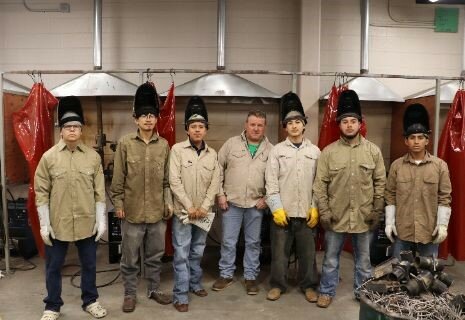 Members of the Mayde Creek CTE welding team and their teacher are (left to right): Seth Arevalo, Kevin Plata, Alex Salinas, teacher Ronald Mushinski, Rene Sandoval, Emilio Zuniga, and Roy Sixtos.