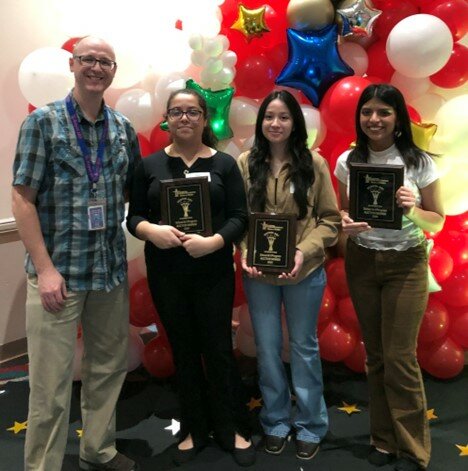 Pictured (left to right) are Royal High School art teacher Steven Crawley and students Karen Pedraza, Sandra Montalvo, and Kimberly Pedraza. The students were recently recognized at the Houston Livestock Show &amp; Rodeo&rsquo;s Student Art Contest Auction Awards Ceremony.