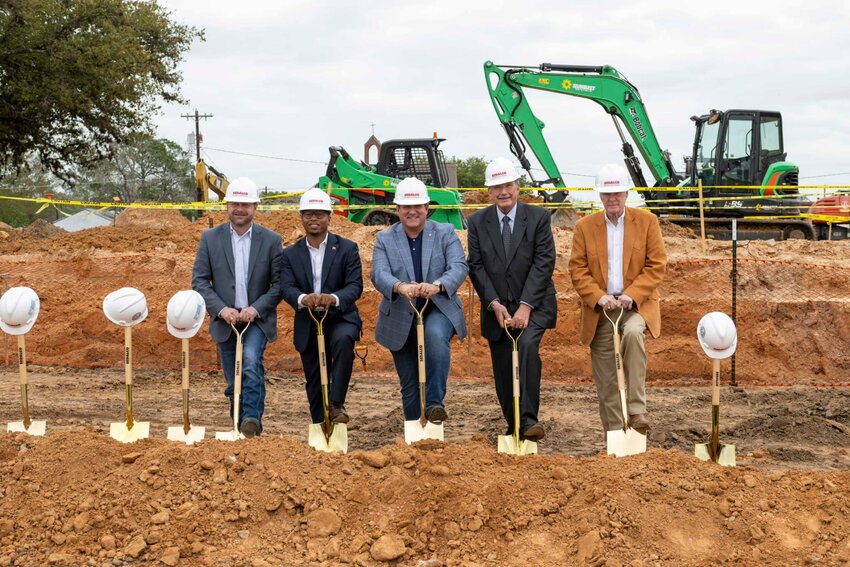 Groundbreaking ceremonies for the new Waller County Courthouse were held in Hempstead on Wednesday, March 20th.  Shown left to right are Commissioner Justin Beckendorff, Commissioner Kendric Jones, Judge Trey Duhon, Commissioner Walter Smith, and Commissioner John Amsler.   Construction of the building, being built on the site of the old courthouse which was recently demolished, is expected to take up to 24 months, officials said.