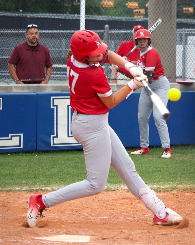 Montgomery Henderson hits during Friday's game between Katy and Taylor at the Taylor softball field.