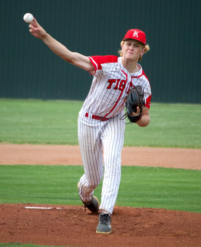 Connor Udland pitches during Friday&rsquo;s game between Katy and Taylor at the Katy baseball field.