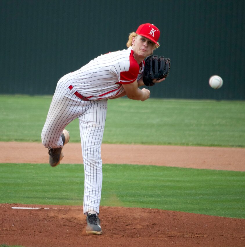 Connor Udland pitches during Friday&rsquo;s game between Katy and Taylor at the Katy baseball field.
