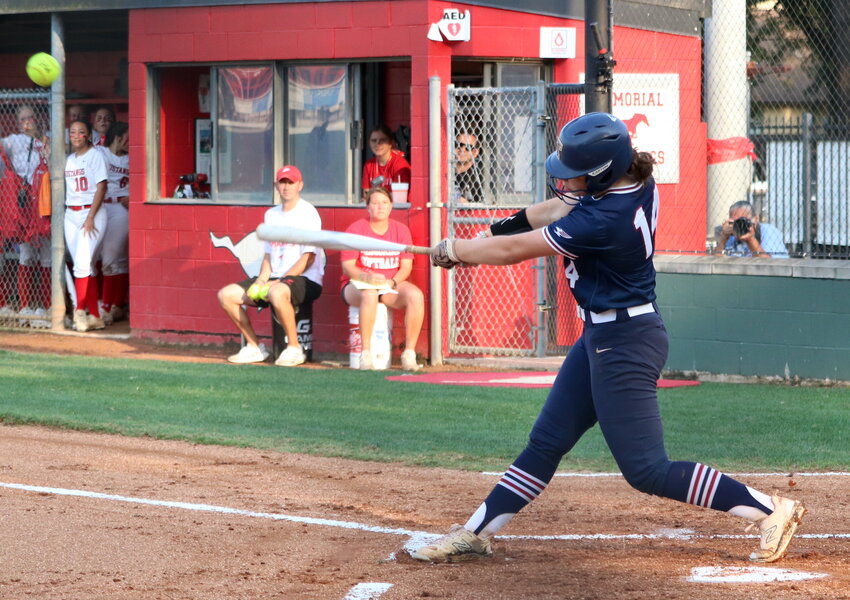 Leah Gershman hits during Thursday&rsquo;s area round game between Tompkins and Memorial at the Memorial softball field.