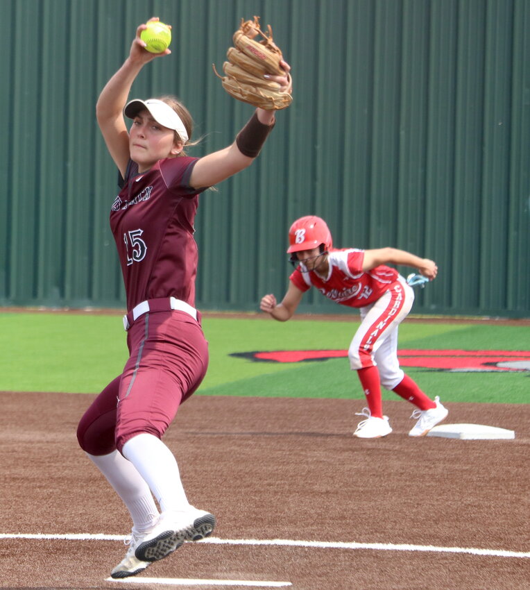 Savannah Henningson pitches during Saturday&rsquo;s area round game between Cinco Ranch and Bellaire at the Cy-Lakes baseball field.
