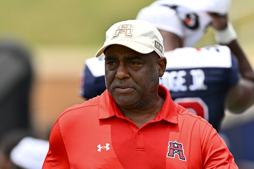 HOUSTON, TEXAS - MAY 26: Yusef Johnson a member of the coaching staff of the Houston Roughnecks looks on during the first half against the Michigan Panthers at Rice Stadium on May 26, 2024 in Houston, Texas. (Photo by Maria Lysaker/UFL/Getty Images)