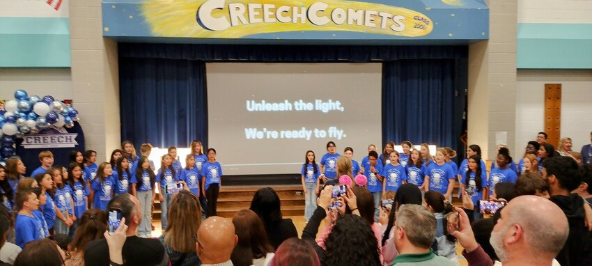Creech Elementary&rsquo;s Cosmic Chorale honor choir performs the new school song during the 25th anniversary celebration at the campus at 5905 S. Mason Road in Katy on January 28. The new anthem, &ldquo;Unleash the Light,&rdquo; was written by choir director Shauna Heisler.