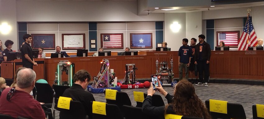Students from Katy ISD&rsquo;s Shaw Center displayed their robotics work at Monday night&rsquo;s meeting of the school board.