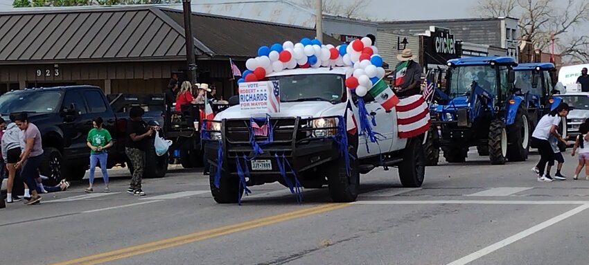 Challenger Robert Richards rolled to victory over Brookshire incumbent mayor Darrell Branch and challenger Tony McAnelly in the May 3 city elections, winning 65 per cent of the vote. Richards is shown on his float at the March 29 Royal FFA parade in downtown Brookshire.