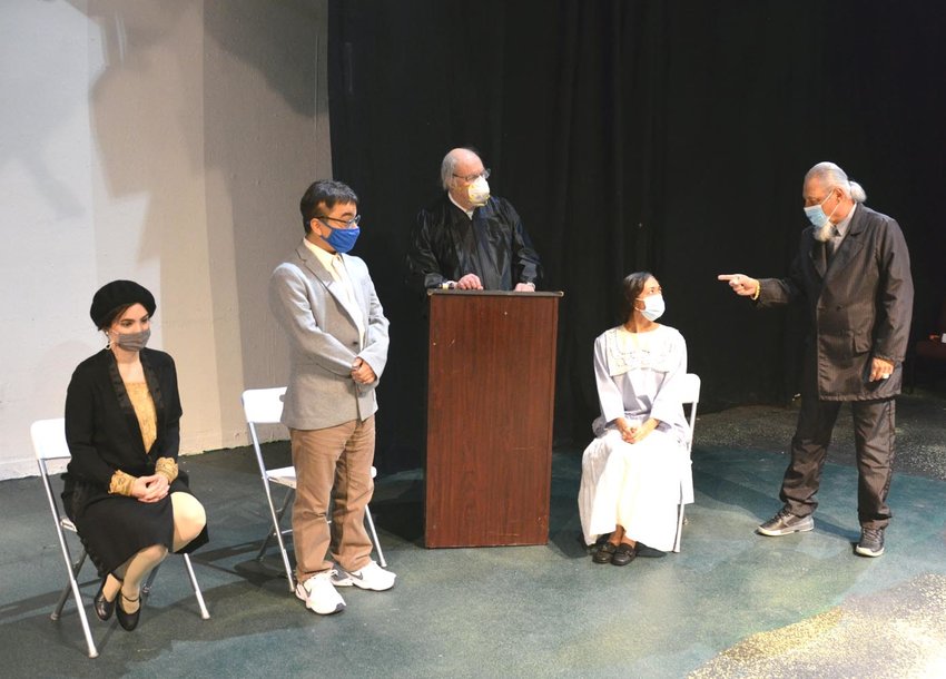 A rehearsal of Black Box Theatre&rsquo;s &ldquo;Radium Girls,&rdquo; are, left to right, Autry Sutcliff, Joseluis Solorzano, Doug Abbott, Debbie Jo Felix and Genno Tafoya.