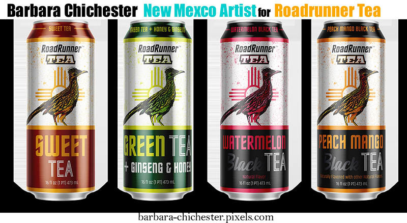 Barbara Chichester’s artwork is being used for the new beverage product Roadrunner Tea.