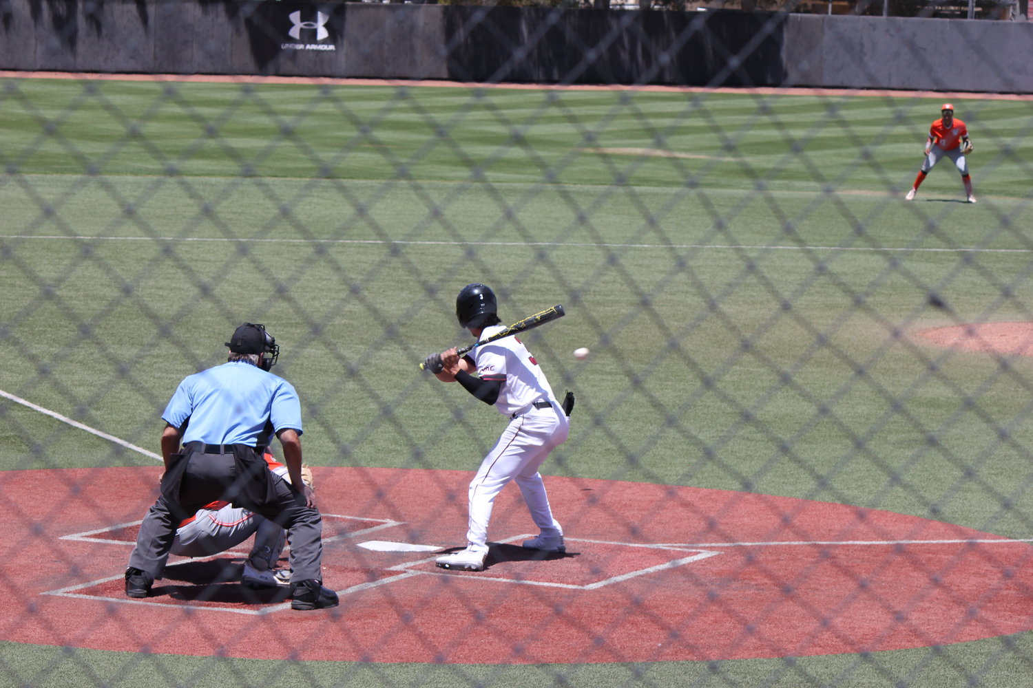 Zerek Saenz, a Mayfield High graduate, bats for his hometown NMSU baseball team.