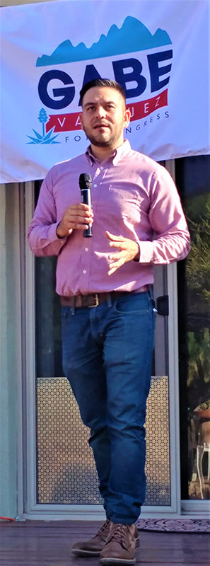 Las Cruces City Councilor Gabe Vasquez speaks at his Saturday, Sept, 18, announcement celebration as he declares his candidacy for New Mexico’s Second Congressional District.
