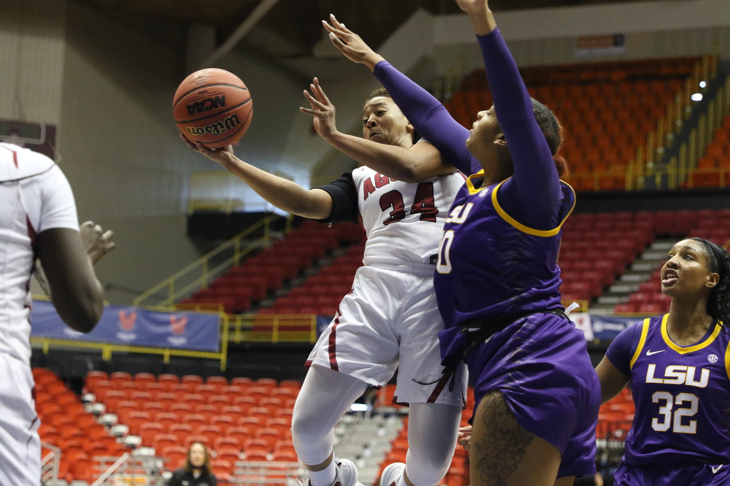 Tayelin Grays goes to the hoop against Louisiana State during the San Juan Shootout over the Thanksgiving weekend.