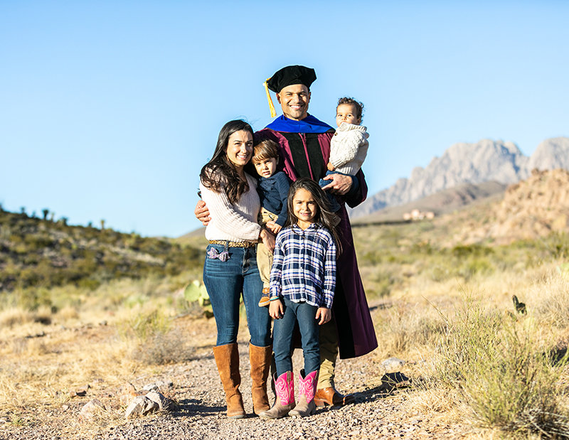 Siddeeq Shabazz with his wife, Crista, and their children, Ava, Ezequiel (Zeeq) and Zaqariah (Zaq). Shabazz, who earned a Ph.D. in marketing from New Mexico State University in 2020, plans to participate in NMSU’s commencement ceremony for 2020 graduates Friday, Dec. 10.