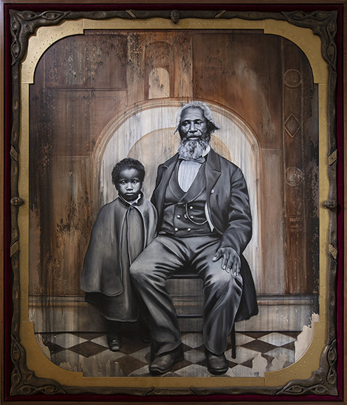 “Anonymous African American Man and Child; 1856,” by Nikesha Breeze, 2020 oil on canvas.