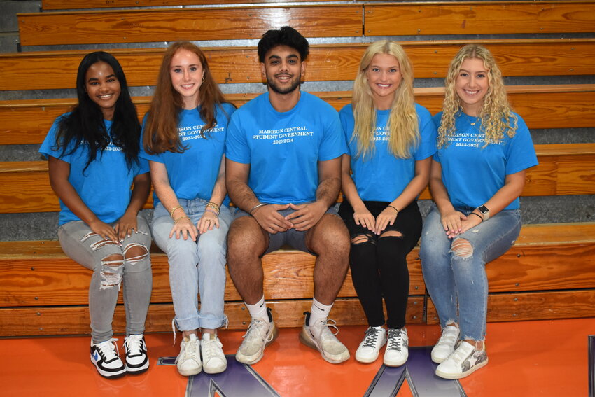 Pictured are the Madison Central High School Student Government Association Executive Officers. Left to right are Treasurer Kyra Davis, Vice President Avery Johnston, Co-Presidents Harry Singh and Brooke Bumgarner, and Secretary Katie Grace Barbour.
