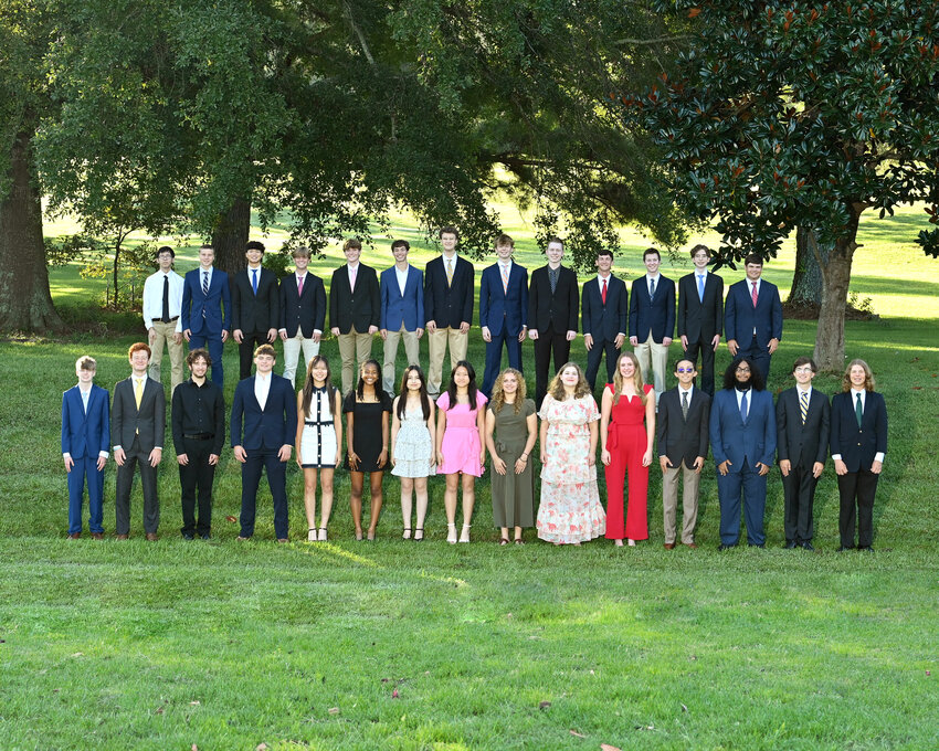 Back row: Austin Yu (National Merit Semifinalist), Marcus Henning (National Merit Semifinalist), Gordon Ngai (National Merit Semifinalist), Gabe Kiihnl (National Merit Commended Scholar), Adrian Boyd (National Merit Semifinalist), Wes Noland (National Merit Commended Scholar), Harbor Ketchum (National Merit Commended Scholar), Evan Nicholson (National Merit Semifinalist), Trace Bowen (National Merit Commended Scholar), Luke Rhoden (National Merit Semifinalist), Gabe Hudson (National Merit Semifinalist), Eli Pierce (National Merit Semifinalist), and Sam Copeland (National Merit Semifinalist). (Front) Carter Johnston (National Merit Commended Scholar), Cade Richardson (National Merit Semifinalist), James Parmley (National Merit Semifinalist), Walker Robey (National Merit Commended Scholar), Anne Lu (National Merit Commended Scholar), Carrington Burke (National Merit Semifinalist), Eva Martin (National Merit Semifinalist), Emily Jia (National Merit Semifinalist), Kensley Hernandez (National Merit Commended Scholar), Dylan Thomas (National Merit Semifinalist), Paisley Albritton (National Merit Commended Scholar), David Sawaya (National Merit Commended Scholar), Umar Qureshi (National Merit Commended Scholar), Thomas Waters (National Merit Semifinalist), and Johnny Pepper (National Merit Commended Scholar).