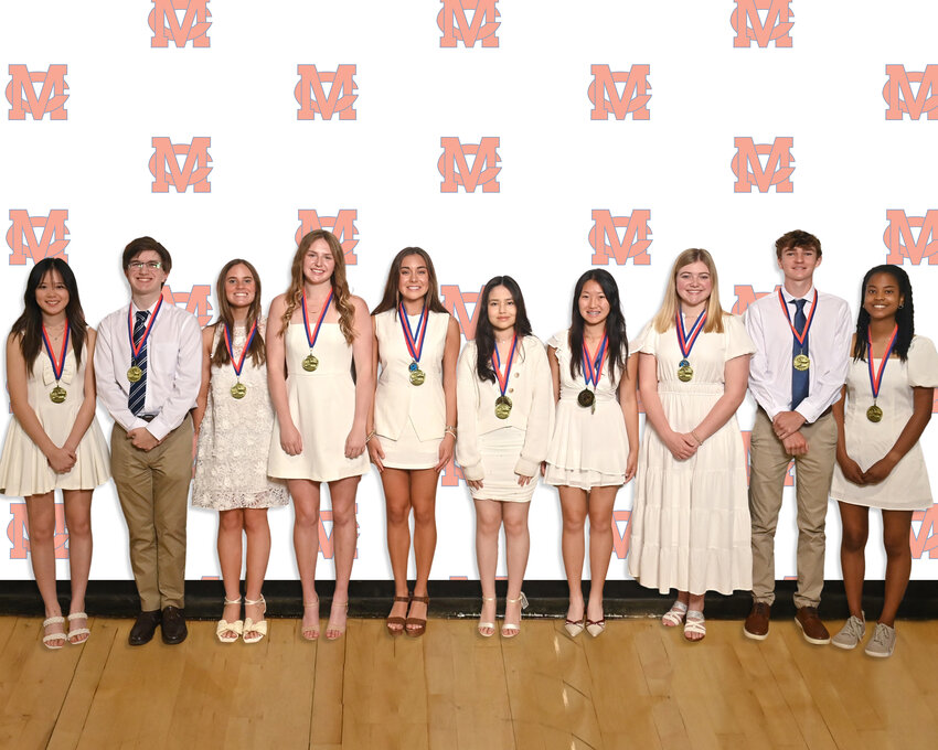 Madison Central High School hosted its annual Senior Class Day Awards on Tuesday, May 6. Pictured are the Hall of Fame recipients.  The highest honor bestowed upon a graduate of Madison Central High School is the Hall of Fame. Left to right are Anne Lu, Thomas Waters, Lola Williams, Paisley Albritton, Ella Trowbridge, Eva Martin, Emily Jia, Anna Hinman, Jack Adams, and Carrington Burke. Not pictured is Gordon Ngai.
