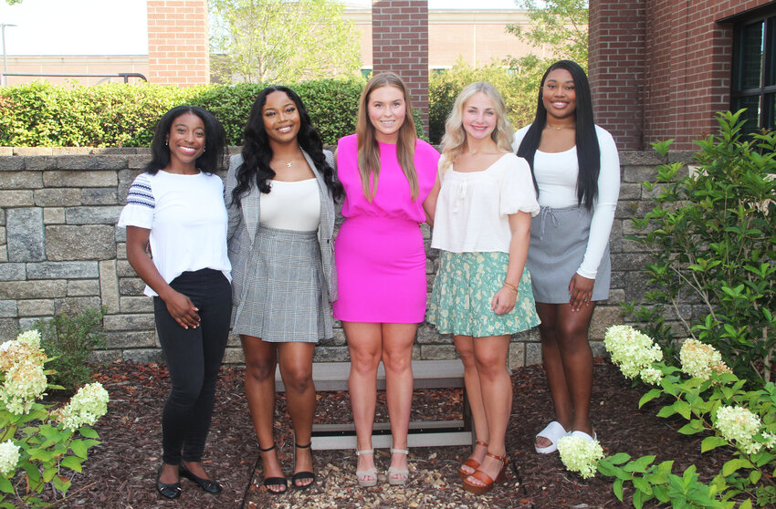 Pictured are the Holmes Community College 2023 Ridgeland Campus Homecoming Court members. They are (left to right) Freshman Maid Maddison Turner of Byram, Freshman Maid Addison Sawyer of Madison, Student Body Maid Kennedy Manning of Brandon, Sophomore Maid Presleigh Powers of Carthage and Sophomore Maid Kamilah Millsap of Madison.