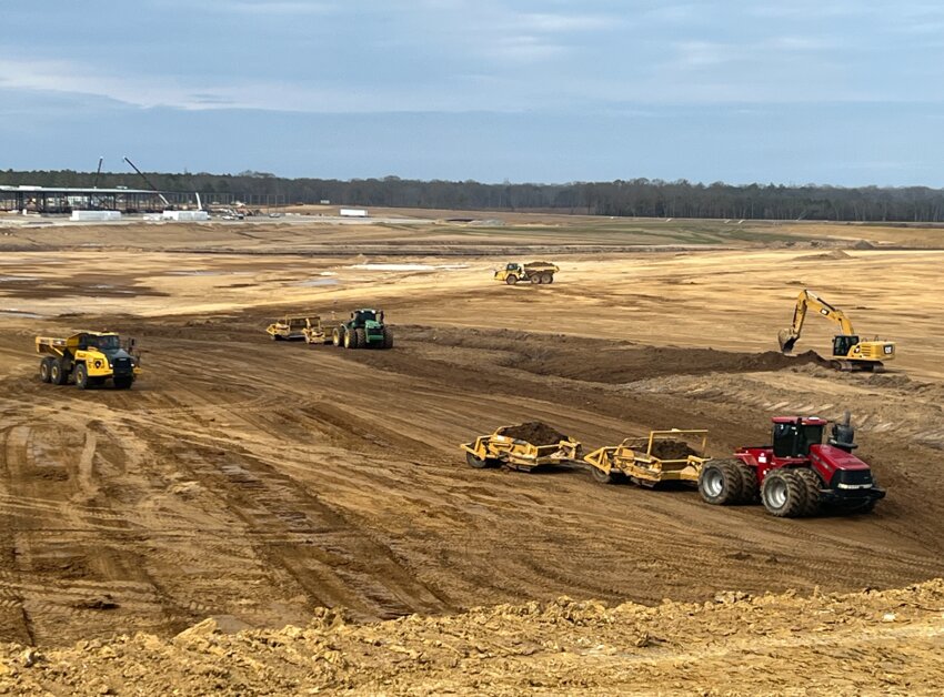 Construction crews were busy at work Monday at the Madison County Mega Site in advance of the rain. Gov. Tate Reeves announced the Mega Site was one of two locations where a new $10 billion economic development project would be locating in the county.