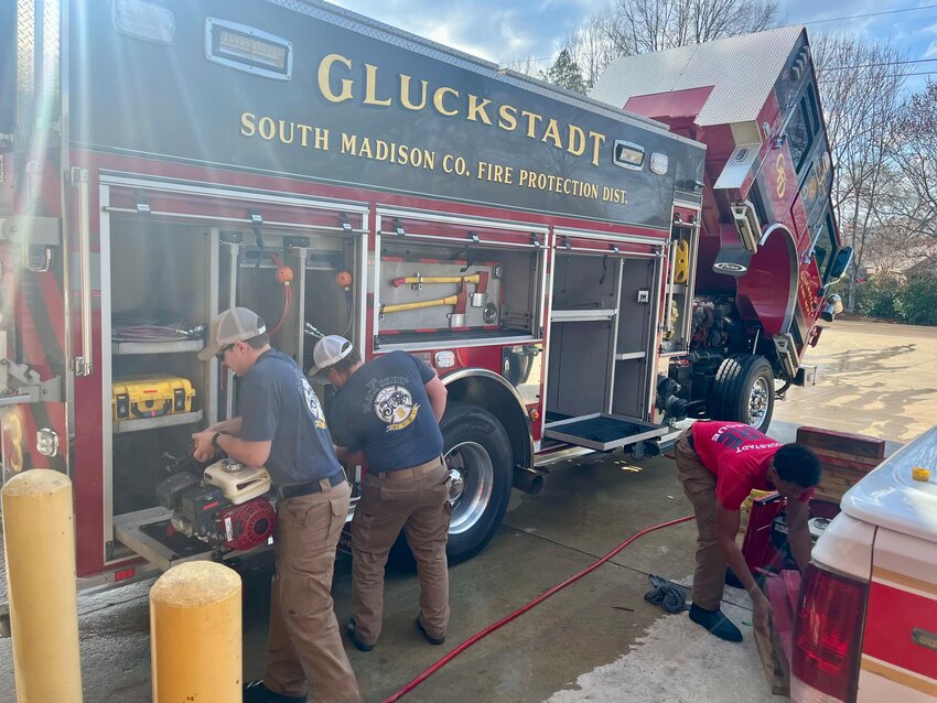 Gluckstadt firefighters worked to detail Engine 3 Tuesday.