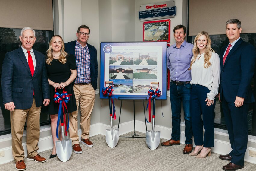 Pictured, from left, are Termie Land, Head of School; Avery and Neil Forbes, Campaign Co-Chairs; Jay Stroble, MRA Head Tennis Coach; Mary Claire Parrish, Director of Development; and Alan Hart, Chairman of the Board of Trustees.