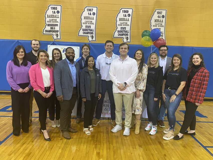 Pictured, front row from left, are Amanda Wyrick, Community Bank; Karolina Simmons, Renasant Bank; Dee Senter, BankPlus; Andreau Brown, MCEDA; Wes Neely, Guaranty Bank; Ellis Wise, MCBL&F; Kelsey Tartt, Service Specialists; Coy Bishop, Service Specialists; Katie Hutson, Harper, Rains, Knight & Company (Back) Will Anderson, Community Bank; Lauren Ellison, Community Bank; CJ Fisher, Origin Bank; Jason Halley, C Spire; and Martin Palomo, Argent Wealth.