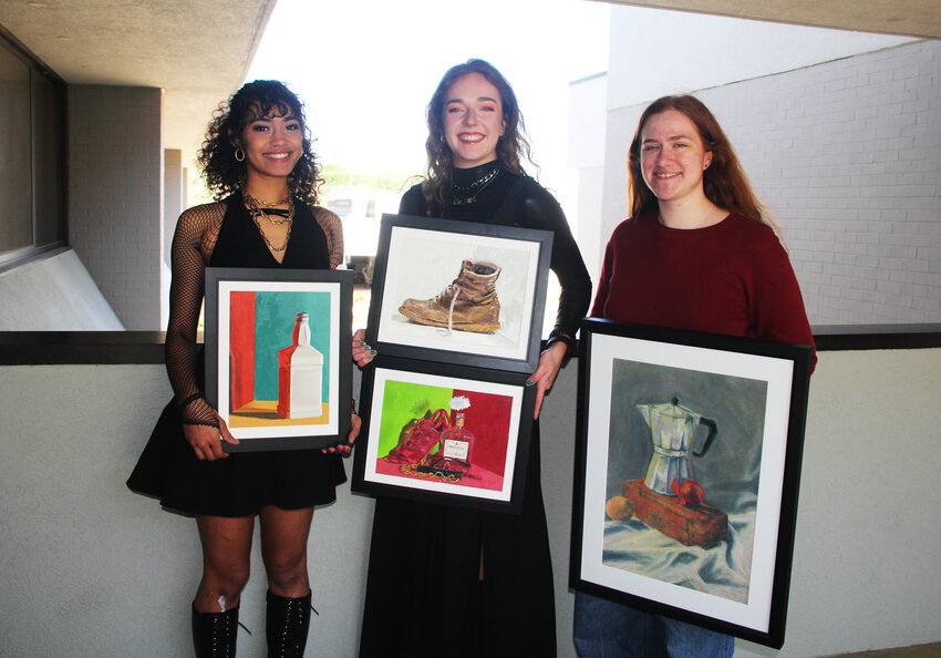 Pictured are Holmes art students (left to right) Hannah Hurst of Jackson, Emeree Moncrief of Madison and Caroline Newman of Jackson. These three students, along with (not pictured) Allison Mott of Madison, earned awards at the 2024 Mississippi Community College Art Instructors Association (MCCAIA)’s Student Art Exhibition and Competition.