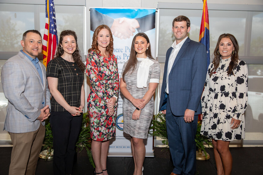 Pictured, from left, are Past Chair Grant Montgomery, Cadence Bank; Vice Chair Katie Hutson, Harper, Rains, Knight & Company; Keynote Speaker Amber Coeur, Sterling Hill, Co; Executive Assistant Ellis Wise, Madison County Business League & Foundation; Chair Pate DeMuth, Southern AgCredit; Past Chair Melody Rosenbaum, Citizens National Bank.