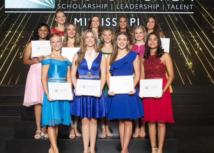 Pictured, front row from left, are Katy Weir, 2nd Runner Up, Lamar County; Grace Ann Courtney, DYW of MS 2025, Stone County; Maggie Martin, 1st Runner-Up, Starkville; Vanita Anand, 3rd Runner-Up, Madison County (Middle) Abbie McKissack, George County; Lauren Shows, Petal; Adleigh Fricke, Pearl River County (Back) Maddie Clayton, Lauderdale County; Ava Randle, Lafayette County; and Sara Kate Welborn, East Jackson County.