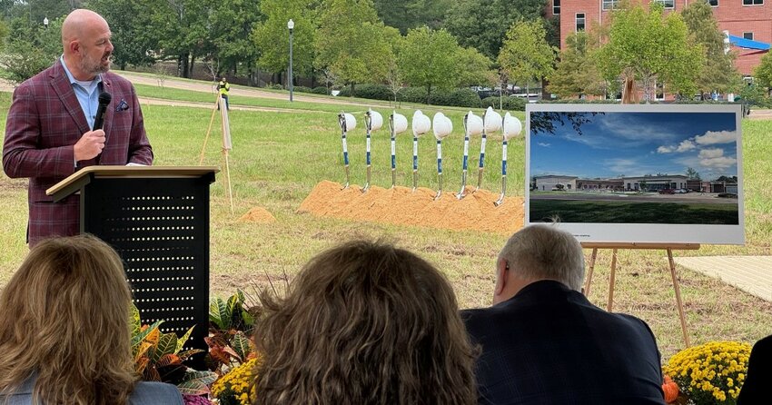 Russ Bailey, president of Lifepoint Rehabilitation, addresses the ccrowd of more than 40 community members and local business leaders present Tuesday for the Baptist Memorial Health Care and Lifepoint Rehabilitation groundbreaking.