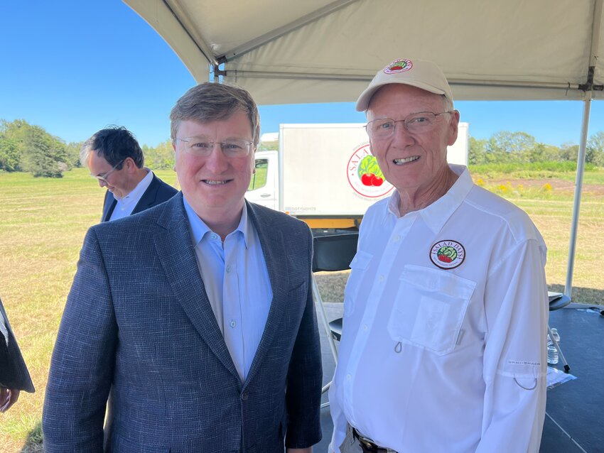 Mississippi Gov. Tate Reeves visits with Jamie Redmond of Salad Days.