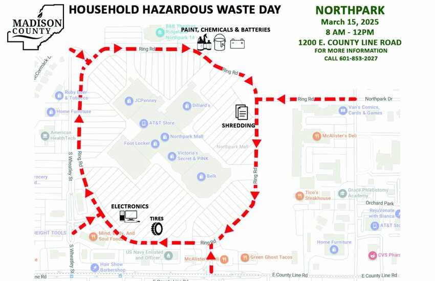 A map shows the route people are supposed to take for the hazardous waste day.