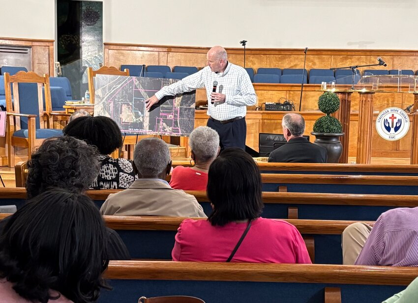Jeremy Vanderloo, vice president of business operations, speaking at the town hall held at Stronger Hope Church in Jackson last Friday. Between 30 and 40 people from surrounding neighborhoods were reportedly at the information session.