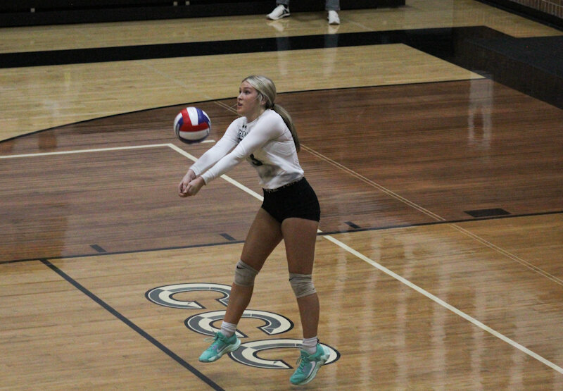 North Callaway senior Riley Blevins bumps a ball against Centralia earlier this season in Centralia.