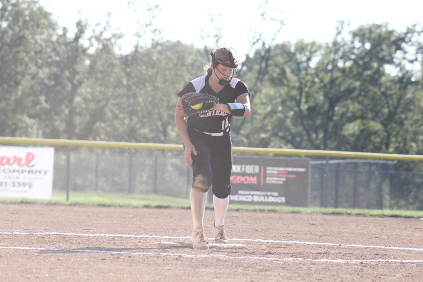 Centralia senior Kaelyn Walters determines which pitch to throw next in an earlier game this season at Mexico.