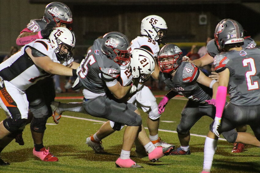 Mexico senior Grant Van Horn makes a tackle against Kirksville on Friday at Hawthorne Heights in Mexico.