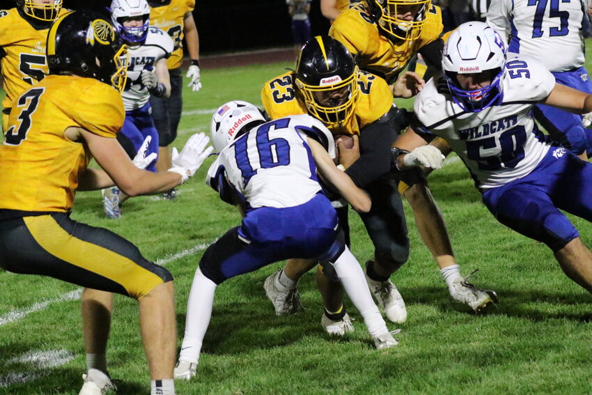 Van-Far senior Tyson Douglas runs through Montgomery County in an earlier home game this season.