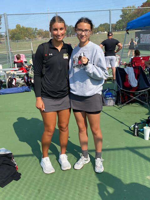 Mexico seniors Claire Hudson (left) and Lucy Gleeson earned all-district doubles honors with a third-place finish last weekend at individual districts in Hannibal.