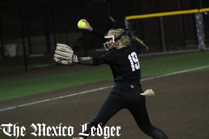 North Callaway sophomore Megan Schmidt pitches against Fulton on Wednesday in the Class 3 District 4 tournament at Southern Boone in Ashland.