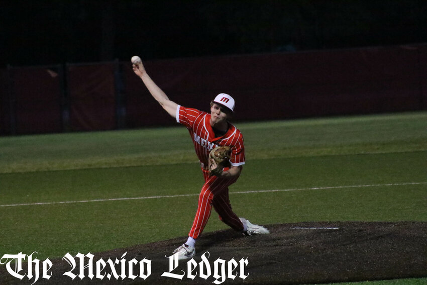 Mexico senior Sam Ryan pitches against Moberly on Friday during a Southern Boone Classic tournament game in Mexico.