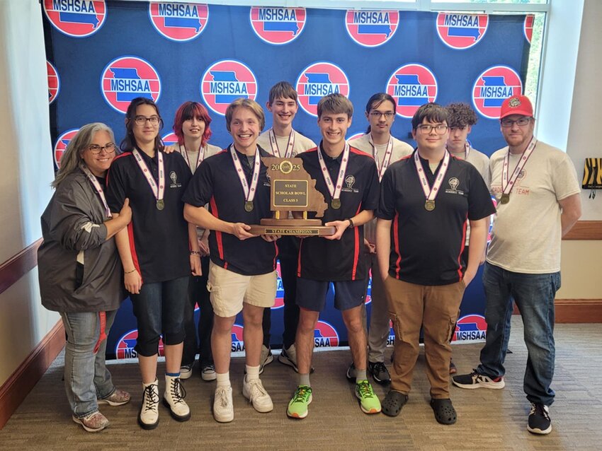 In the front row from left is Coach Sarah Gleeson, Lucita Gleeson, Camden Williams, Andrew Peuster, Hunter Feger and Head Coach Dale Schenewerk.
In the Back row from left is Elliott DeVargas, Jude Yancey, AJ Leon and Trey Steelman.