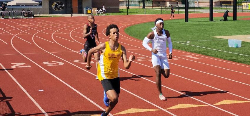 Jiles Williams runs in an event during last weekend's Missouri Valley AAU Track and Field District Meet at Raymore-Peculiar High School in Peculiar -- close to Kansas City.