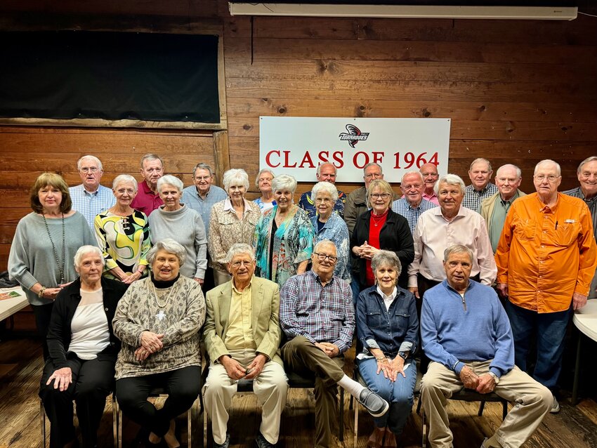 Philadelphia High School Class of 1964 gathered last weekend to celebrate their 60-year class reunion. Pictured are, seated from left, Linda Barnett Graham, Carol Dees Breazeale, Jim Perry, Jim Haddock, Linda Galberry Pair, and John Whitaker (Middle) Carolyn Perry, Linda Akins Berry, Barbara Goldman Campbell, Jeannie Nicholson Maddox, Jo Davidson Fulton, Diane Smith Kelly, Jean Savell Feritta, Don DeWeese, and Joe Jordan (Back) Charles Pair, Ed Hendon, Bob Burns, Diane Sartin Malner, Larry Myers, Ken Jordan, Harry McLemore, Jerry Withers, Ferrell Skinner, Joe Daly, and Charles Holley.