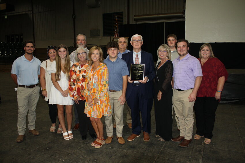 Stanley Salter was named Citizen of the Year on Monday night. Pictured are, from left: Brody Pinter, Andrea Stribling, Tatum Salter, Tate Salter, Cyndi Weldy, Whitney Vance, Porter Vance, Russell Turner, Stanley Salter, Kay Salter, Owen Daly, Barron Vance, and Gina Daly.